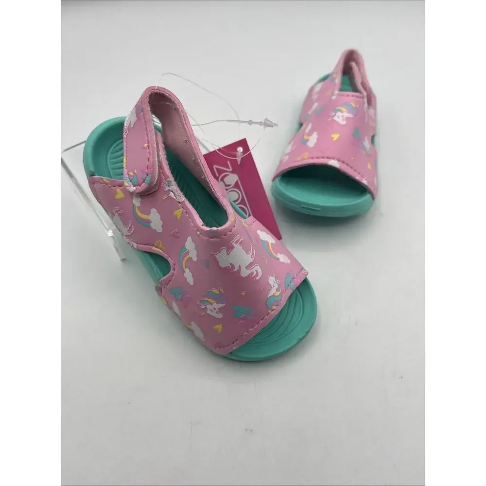 Zoogs Toddler Girls Water Sandals Size 6 Pink Teal Unicorn Beach Pool Summer NWT